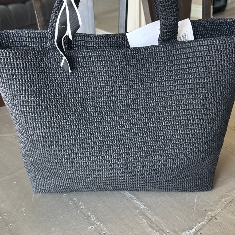 Ysl saint laurent large raffia tote shopper bag travel beach black  bag $2550 - Picture 5 of 11